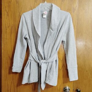 The North Face LARGE Jacket Gray Wrap Cardigan Open Front Collar Belted